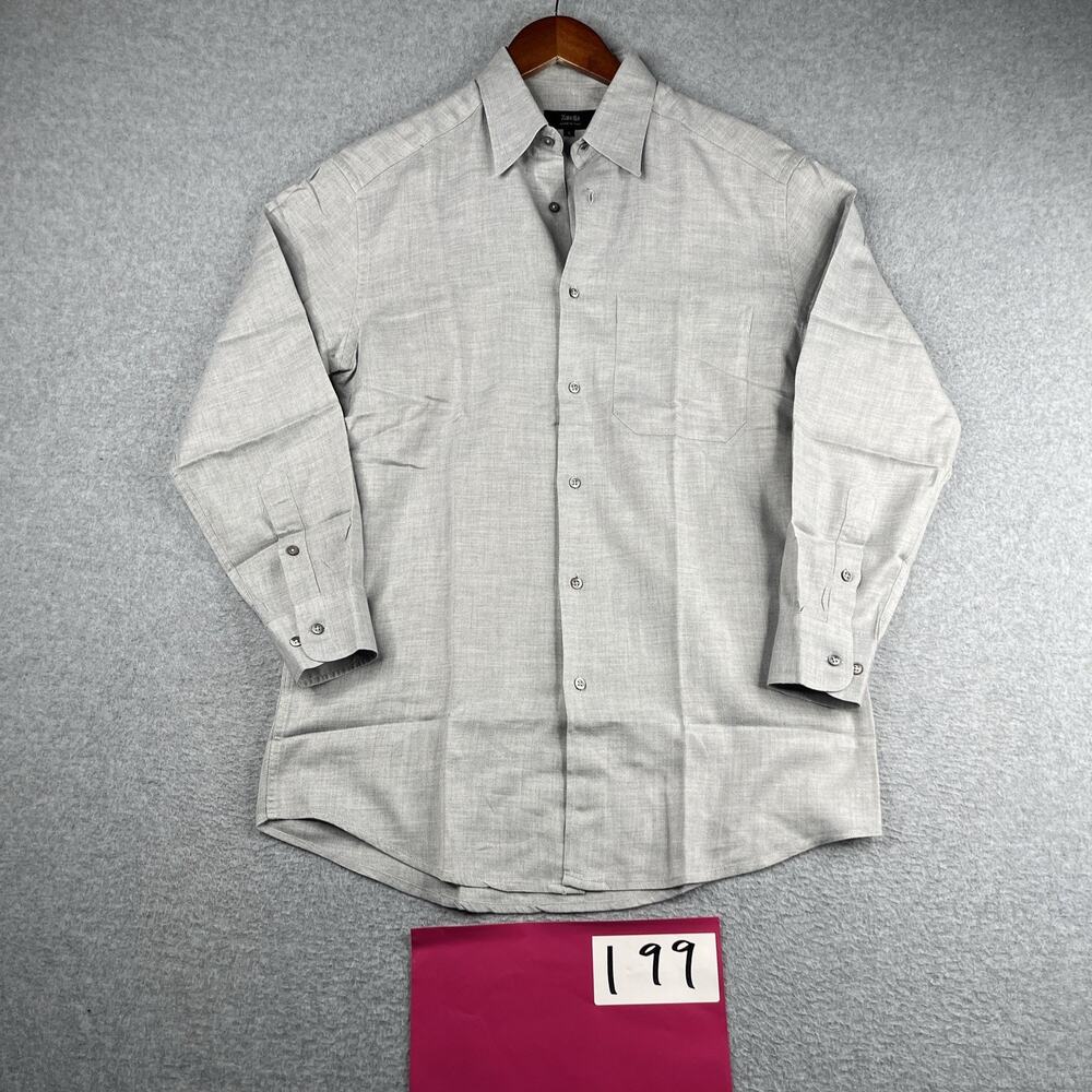 Zanella Long Sleeve Button Up Shirt Mens Small Gray Heather Pocket Casual *SEE